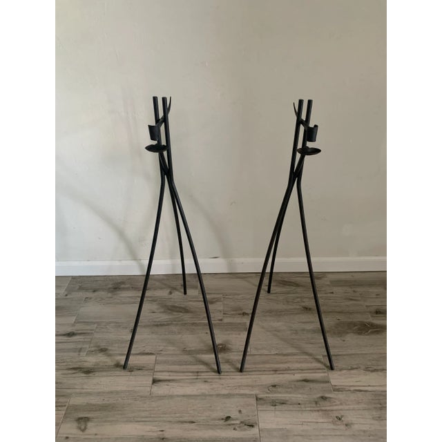 Early 20th Century Pair of Vintage European Forged Iron Candlesticks For Sale - Image 5 of 7