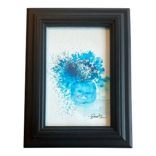 “Echoes of Blue” Framed Original Botanical Watercolor by Nancy Smith For Sale