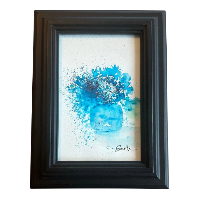 “Echoes of Blue” Framed Original Botanical Watercolor by Nancy Smith For Sale