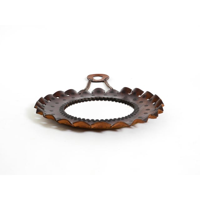 Round Wall Mirror with Leather Frame and Strap, 1960s For Sale - Image 13 of 17