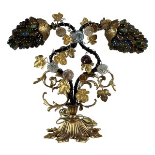 20th Century Bronze and Polychrome Glass Lamp, 1950s For Sale