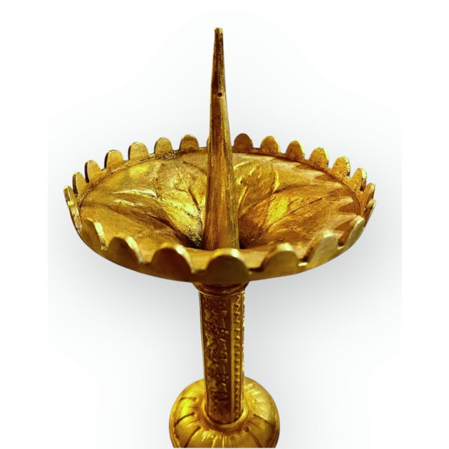 Pr. Antique French Art Nouveau Gilt Brass Alter Candlesticks For Sale - Image 4 of 17