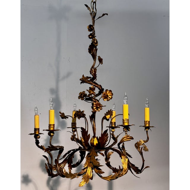 Metal 18th Century Italian Tole Painted and Gilt Candle Chandelier For Sale - Image 7 of 10
