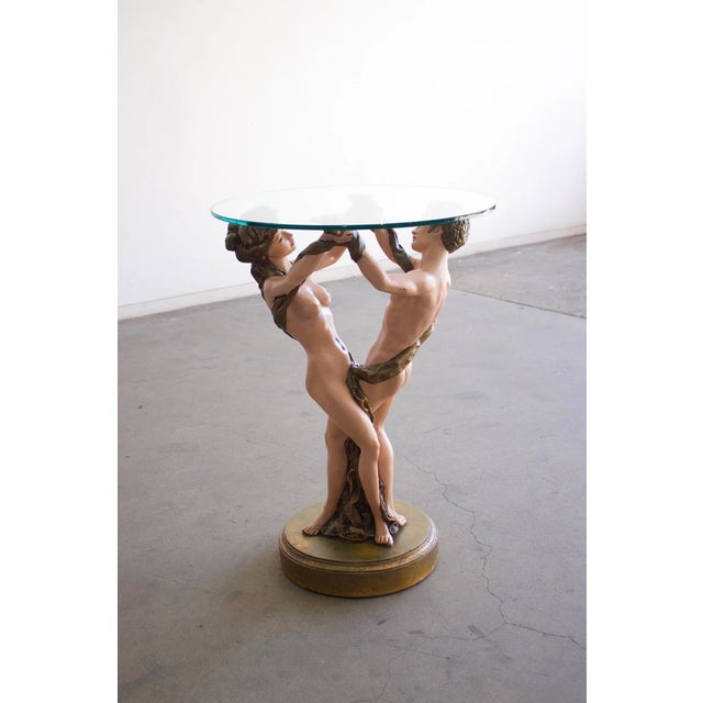 1972 French Studio a.r.p. Painted Neoclassical Figural Pedestal Side Table For Sale - Image 10 of 11