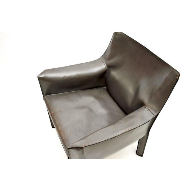 Animal Skin Vintage Italian Leather Cab Armchair attributed to Mario Bellini for Cassina, 1970s For Sale - Image 7 of 8