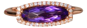 The 93rd Avenue: Contemporary Checkerboard Cut Elongated Amethyst and Natural Diamond Halo Ring in Rose Gold
