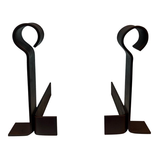 1940s Modernist Andirons in Cast Iron and Wrought Iron - a Pair For Sale