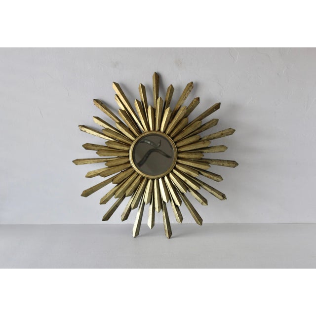 Hollywood Regency Gilt Metal Starburst Mirror For Sale - Image 3 of 13