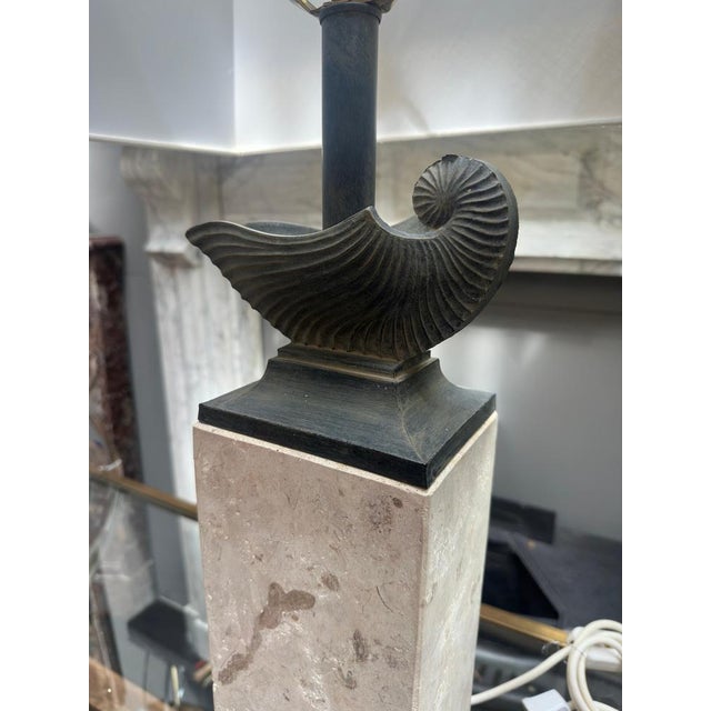 Cream Tall Travertine and Bronze Table Lamp, 1970s For Sale - Image 8 of 12