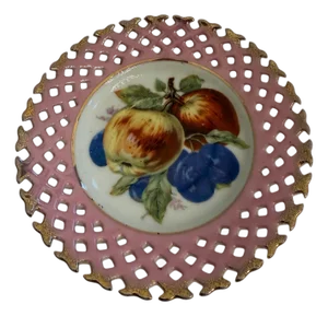 Mid 20th Century Royal Halsey Fruit Pink Scalloped Reticulated Decorative Plate