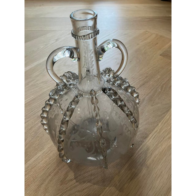 Neoclassical Antique 19th Century Dutch Glass Decanter – Etched Grapes & Vines, Rippled Decor For Sale - Image 3 of 18
