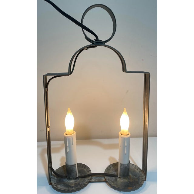 Vintage Primitive Tin Hanging Candle Electrified Light For Sale - Image 4 of 10
