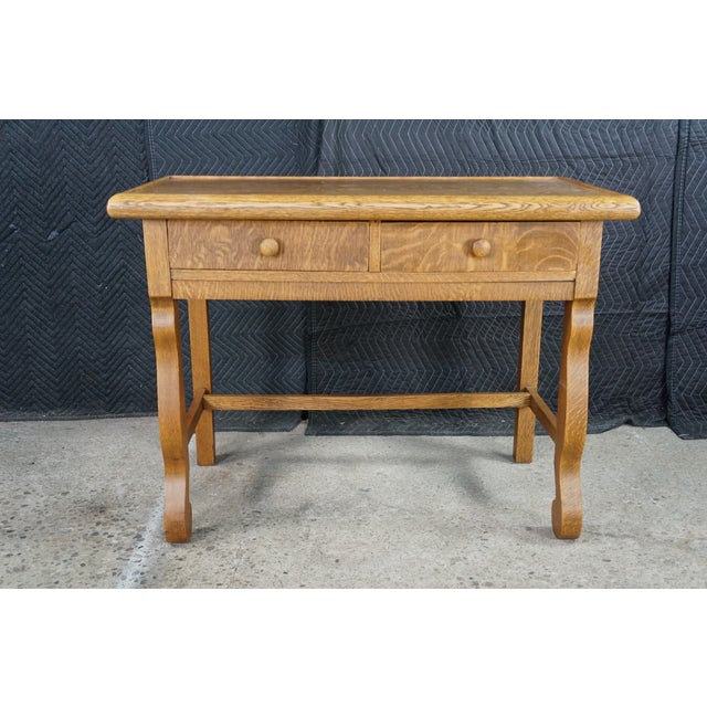 Antique American Empire Style Quartersawn Oak Library Table Console Writing Desk For Sale - Image 6 of 18