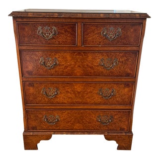 Late 20th Century English Elm Burlwood Nightstand, Small Dresser, Chest of Drawers For Sale
