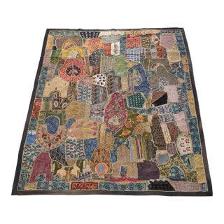 Large Antique Central & South Asian Embroidered Patchwork Textile Quilt, 7'10" X 7'5" For Sale
