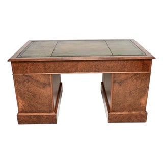 Vintage Pedestal Desk in Burr Walnut with Leather Top, 1960 For Sale
