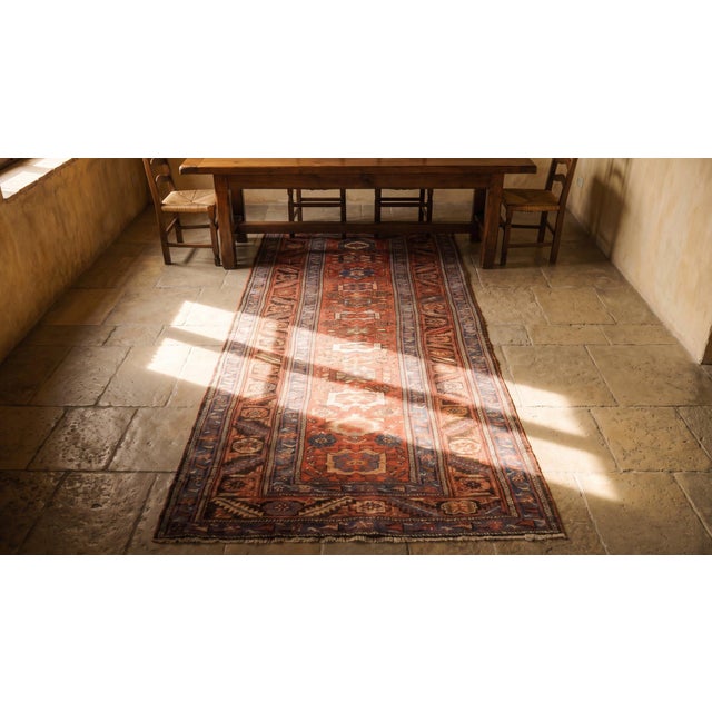 Red 1880s Red Geometric Tribal Antique Persian Bakshaiesh Rug 3' X 10'4" Handknotted Wool Carpet For Sale - Image 8 of 9