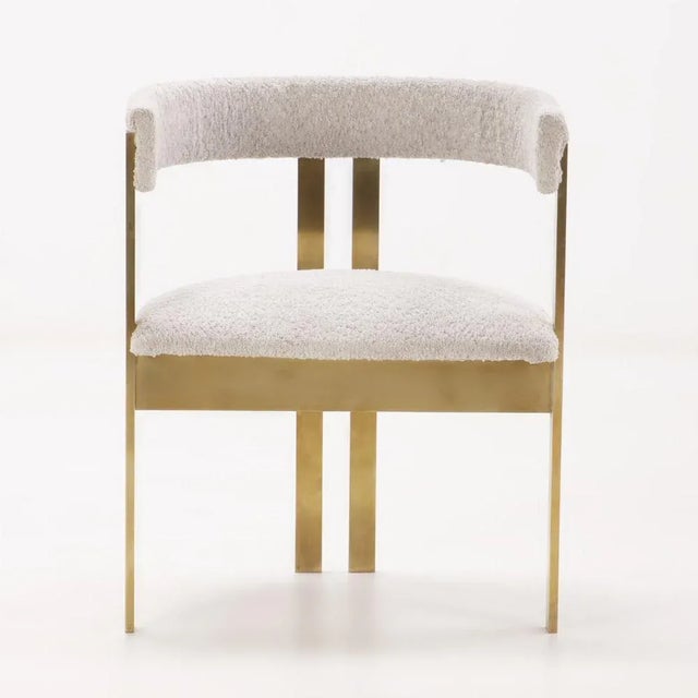 A rare set of brass and iron chairs attributed to Afra and Tobia Scarpa 1960. Seats having recent fabric. Quantity of Eight.
