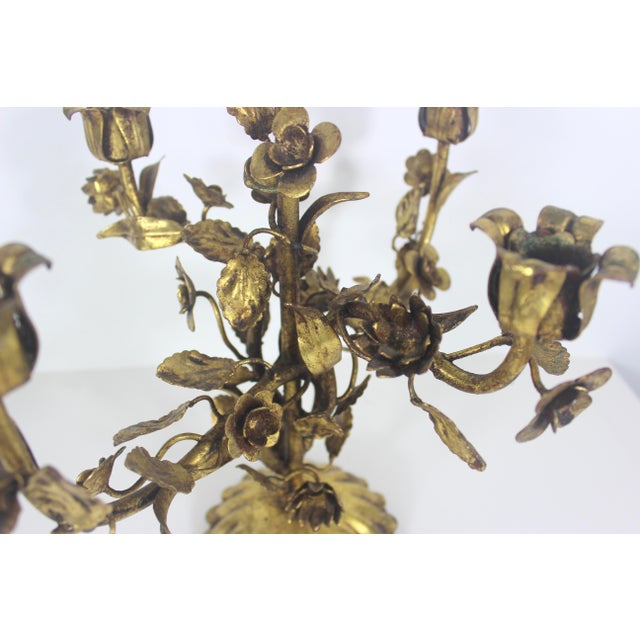 Vintage Gilded Gilt Gold Metal Candelabra Baroque Italian or Hollywood Regency For Sale - Image 11 of 18