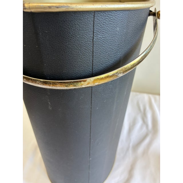Vintage Mid-Century Black & Gold Wastebasket With Handle For Sale - Image 10 of 12