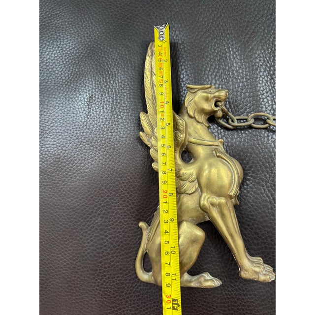 Pair of Solid Brass or Bronze Golden Winged Griffins With Chain Wall Plaque 11.5"x6"x1.25" (Total Length With Chain: 22") For Sale - Image 12 of 12