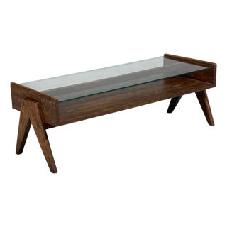 Pierre Jeanneret, Coffee Table, Teak, Glass, Chandigarh, India, 1960s For Sale