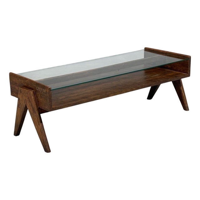 Pierre Jeanneret, Coffee Table, Teak, Glass, Chandigarh, India, 1960s For Sale