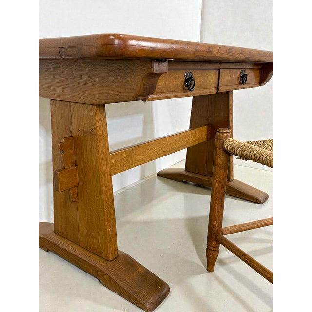 Vintage Oak Writing Desk with Trestle Base, 1940s For Sale - Image 10 of 16
