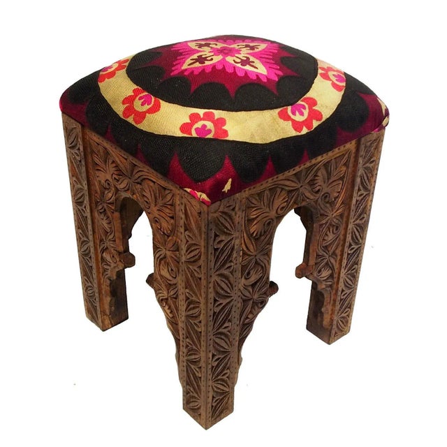 Vintage Hand-Carved Wooden Stoll Chair, Afghanistan For Sale - Image 10 of 10