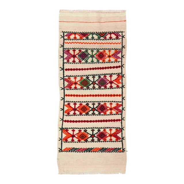 Embroidered Vintage Small Kilim Rug - 1`10″ X 4`5″ Ft. For Sale