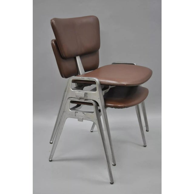 Pair of Vintage Cast Aluminum Stackable Side Chairs by Crucible Products Corp. Item features stacking cast aluminum...