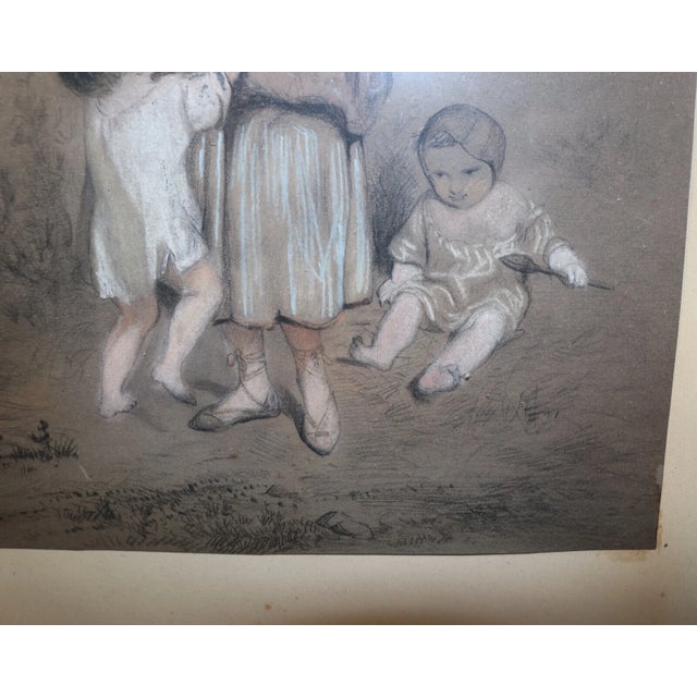 Antique 19th Century Original Figural Mother Painting Pastel Charcoal Drawing For Sale - Image 9 of 12