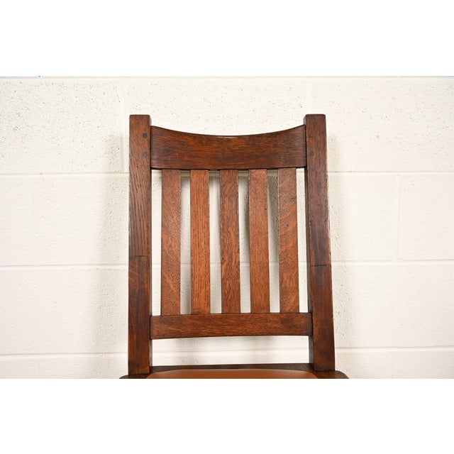 Limbert Antique Mission Oak Arts & Crafts Side Chair or Dining Chair, Circa 1910 For Sale In South Bend - Image 6 of 12