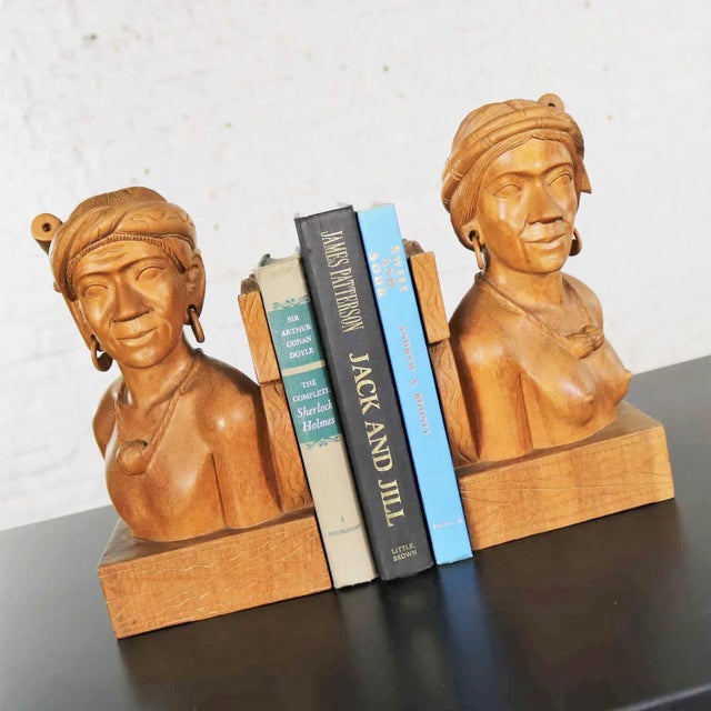 Tribal Hand Carved Wood Tribal Figural Male and Female Bookends - a Pair For Sale - Image 3 of 13