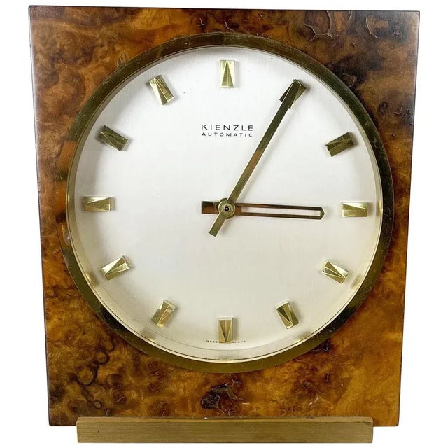 Hollywood Regency Brass & Walnut Table Clock from Kienzle, Germany, 1960s For Sale - Image 18 of 18