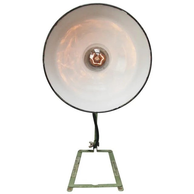 Industrial Vintage Industrial Green Metal Petrol Enamel Table Desk Light For Sale - Image 3 of 6