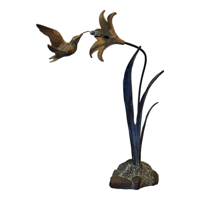 1970s Bronze Metal Hummingbird Flower Sculpture For Sale