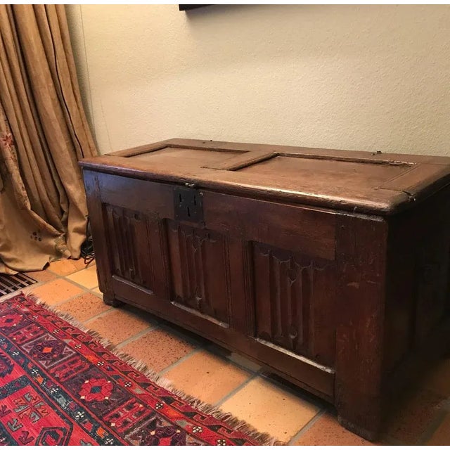 Brown Late 15th Century Gothic Chest with Linenfold Pannels, 1480s For Sale - Image 8 of 11