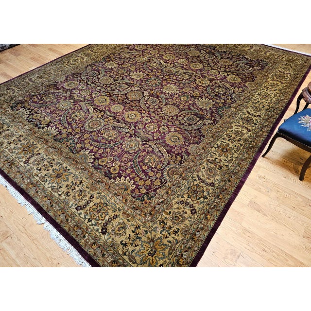 Vintage Oversize Kerman Design Rug in Royal Purple, Green, Cream, Gold, Blue For Sale - Image 14 of 15