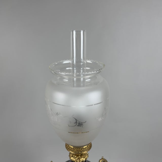 Antique French Porcelain, Brass and Satin Glass Table Lamp, 20th Century For Sale - Image 6 of 13