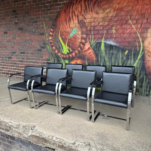 Set of 8 Gordon Ludwig Mies Van Der Rohe Style Armchairs Black Leather by Gordon international