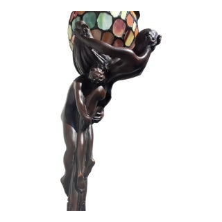 19thc Art Nouveau Large Gustave Gurshner Bronze Figural Floor/ Table Lamp Signed For Sale