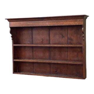 English Wall Hanging Shelves of Patinated Oak With Canopy Top and Ogee Sides For Sale