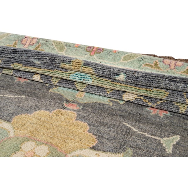 Gray Modern Oushak Handmade Wool Runner For Sale - Image 12 of 13