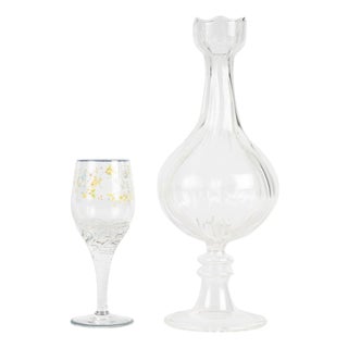 Enameled Crystal Carafe and Cedère Glass, Early 20th Century, Set of 2 For Sale