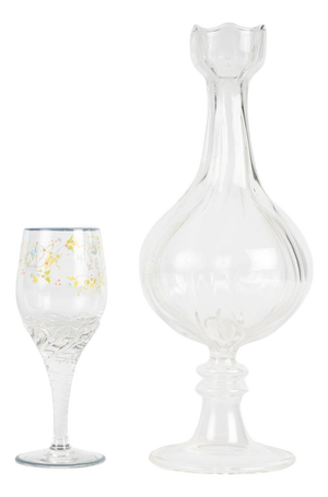 Enameled Crystal Carafe and Cedère Glass, Early 20th Century, Set of 2