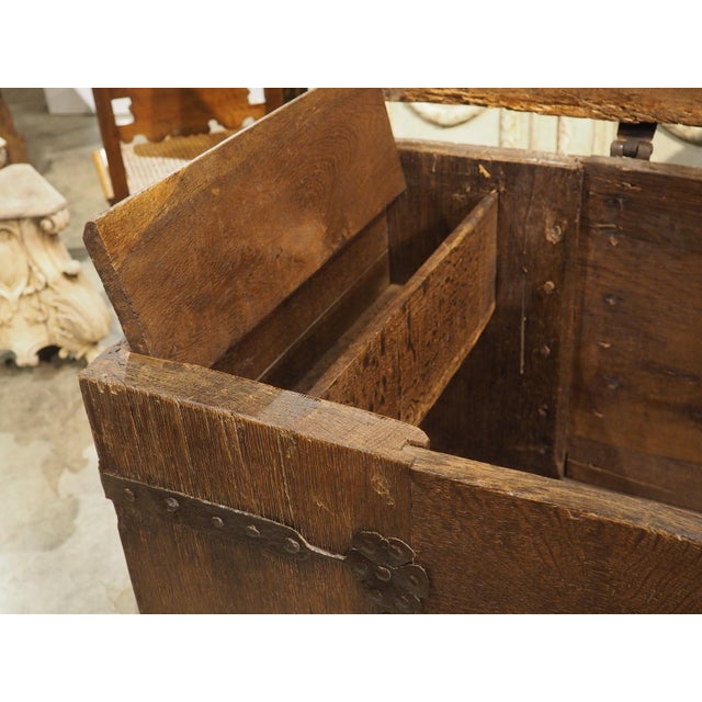 Wood Circa 1600 German Oak Stollentruhe Trunk, Original Iron and Butterfly Lock Plate For Sale - Image 7 of 18