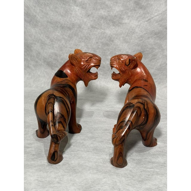 Hand-Carved Wooden Tigers, 1970s, Set of 2 For Sale - Image 9 of 13