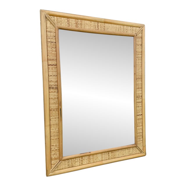 Boho Chic Wicker and Rattan Wall Mirror For Sale