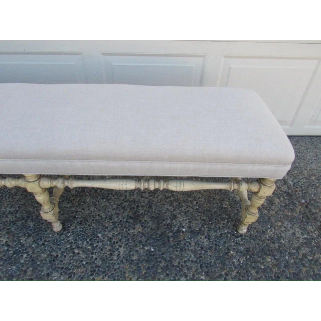 English Country Home Vintage Painted Turned Wood Bench For Sale - Image 4 of 16